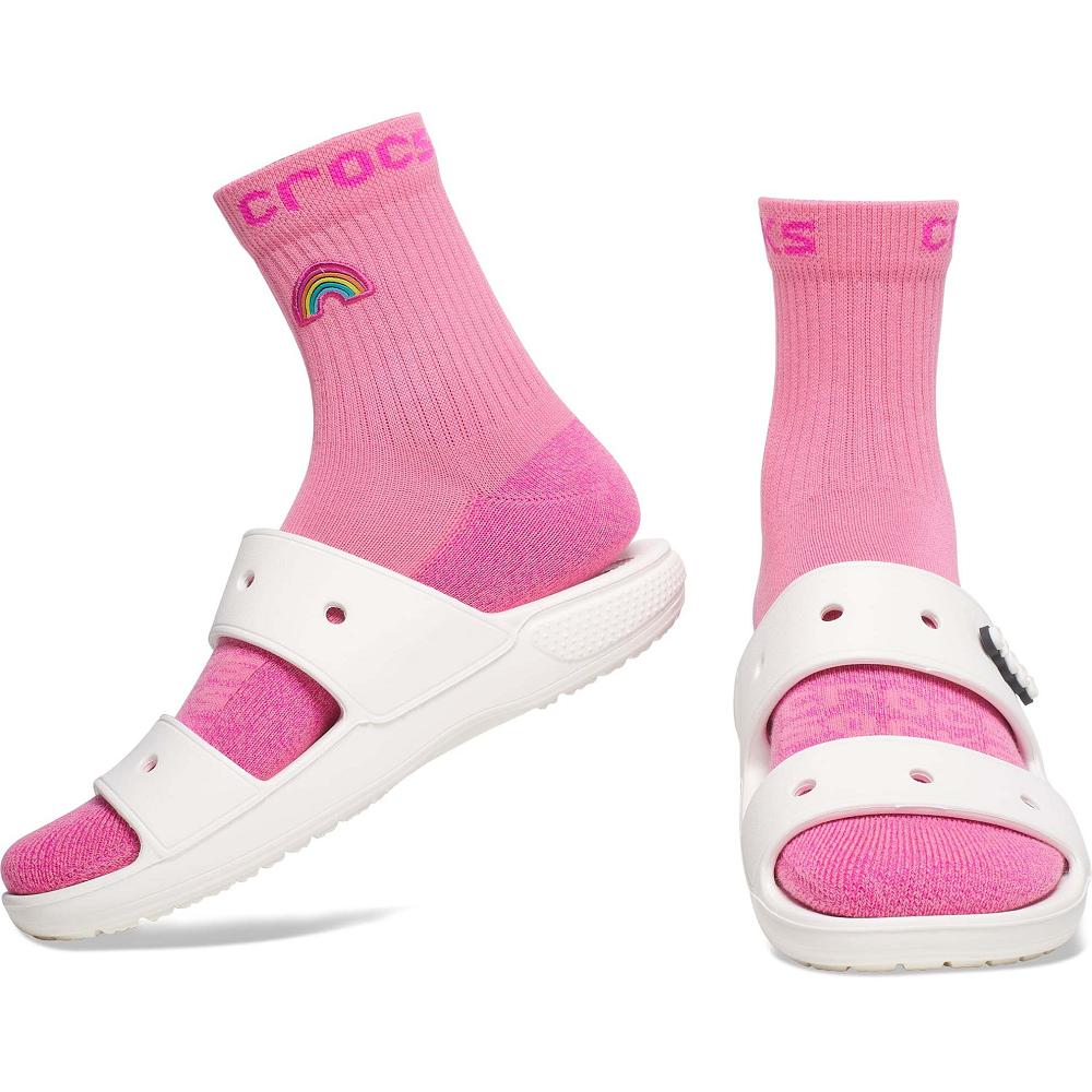Pink Women's Crocs Adult Quarter Graphic 3-Pack Socks | NZ 1634CTVE